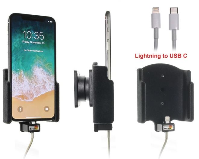 Uchwyt do Apple iPhone X z możliwością wpięcia kabla lightning USB-C