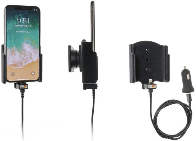 Uchwyt do Apple iPhone X z wbudowanym kablem USB oraz ładowarką samochodową