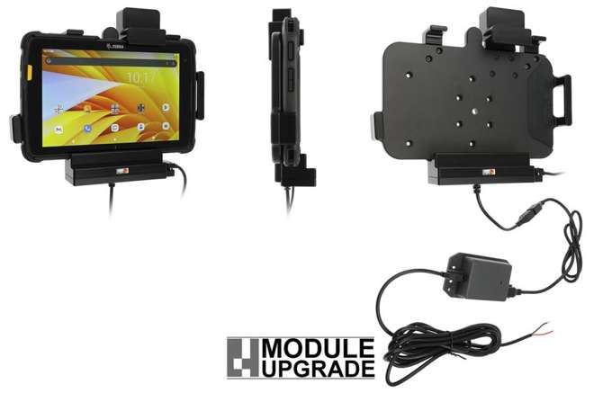 Uchwyt aktywny o wzmocnionej konstrukcji do Zebra ET45 8.0 z modułem komunikacyjno-ładującym i blokadą sprężynową.