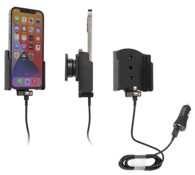 Uchwyt do Apple iPhone 12 Pro z wbudowanym kablem USB oraz ładowarką samochodową