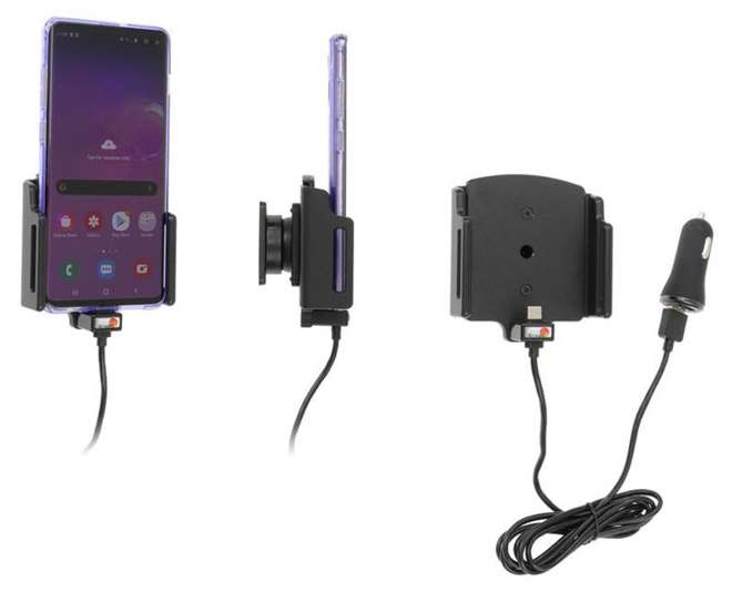Uchwyt uniwersalny regulowany do smartfonów bez futerału oraz w futerale lub etui o wymiarach: 75-89 mm (szer.), 2-10 mm (grubość) z wbudowanym kablem USB-C oraz ładowarką samochodową