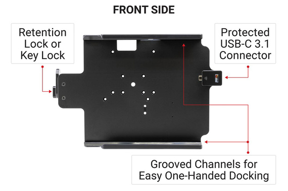 Uchwyt do Zebra ET6X USB-C 3.1 z otworami AMPS VESA 75 oraz blokadą kluczykową do urządzenia z oryginalnym futerałem Rugged Boot.