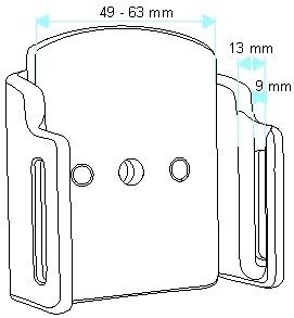 Uchwyt uniwersalny pasywny do smartfonów bez futerału oraz w futerale lub etui o wymiarach: 49-63 mm (szer.), 9-13 mm (grubość).