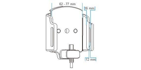 Uchwyt uniwersalny regulowany do Xiaomi MI 9,  w futerale lub etui o wymiarach: 62-77 mm (szer.), 12-16 mm (grubość) z wbudowanym kablem USB-C oraz ładowarką samochodową