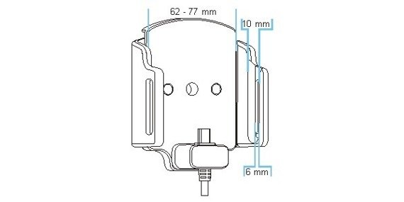 Uchwyt uniwersalny regulowany do smartfonów bez futerału oraz w futerale lub etui o wymiarach: 62-77 mm (szer.), 6-10 mm (grubość) z wbudowanym kablem Micro-USB oraz ładowarką samochodową